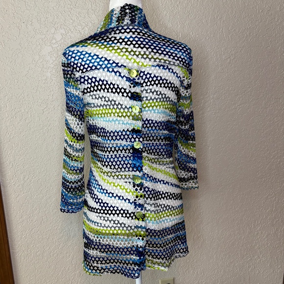 Frank Lyman Design Blue Green Crochet Open Front Cardigan Jacket Women's Size 12 - Picture 4 of 11